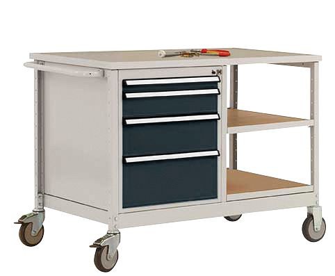 Manuflex Mobile Werkbank Modell 1 mit geölter Multiplex-Abdeckplatte 30 mm BxTxH 1135 x 590 x 810 mm, anthrazit, MW2001.7016