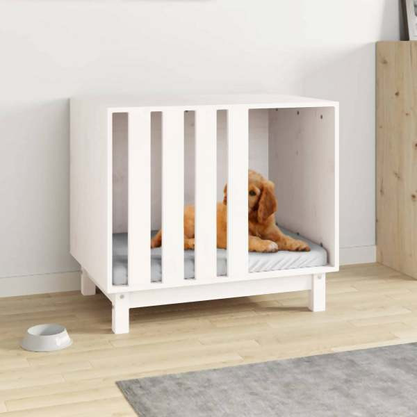vidaXL Hundehütte Weiß 70x50x62 cm Massivholz Kiefer, 822482