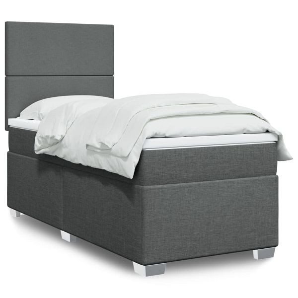 vidaXL Boxspringbett mit Matratze Dunkelgrau 80x200 cm Stoff, 3292609