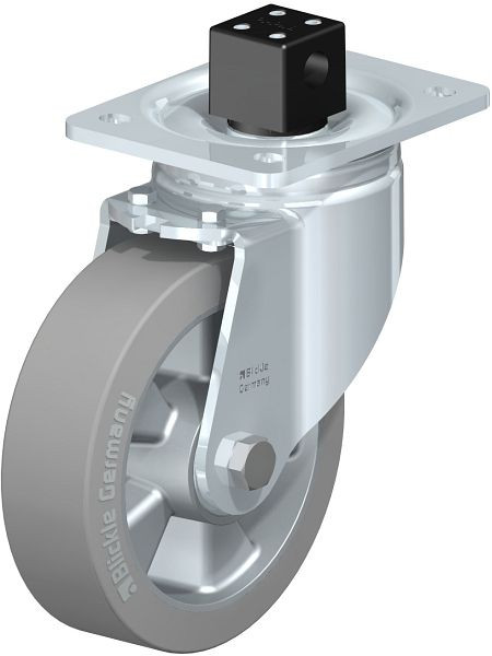 Blickle LH-ALEV 160K-CS13-SG Stahlblech-Lenkrolle, Schwerlast-Ausführung, mit Anschraubplatte & Zentralfeststeller, Elastik-Vollgummi, Grau, 852023