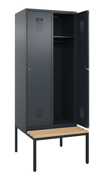 C+P Spind Evolo PLUS, 2 Abteile, 2120x800x815mm, 7016/7016, Haken 4, Zylinderschloss, Sitzfläche Buche-Hartholz, Sitzbank, 0490507-22 S10043