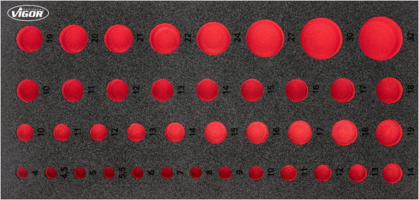 VIGOR 2-Komponenten Weichschaum-Einlagen, Einlagenmaß / Schubladengröße: S (188 x 393 x 35 mm), Verwendung: V7520, V7520-L