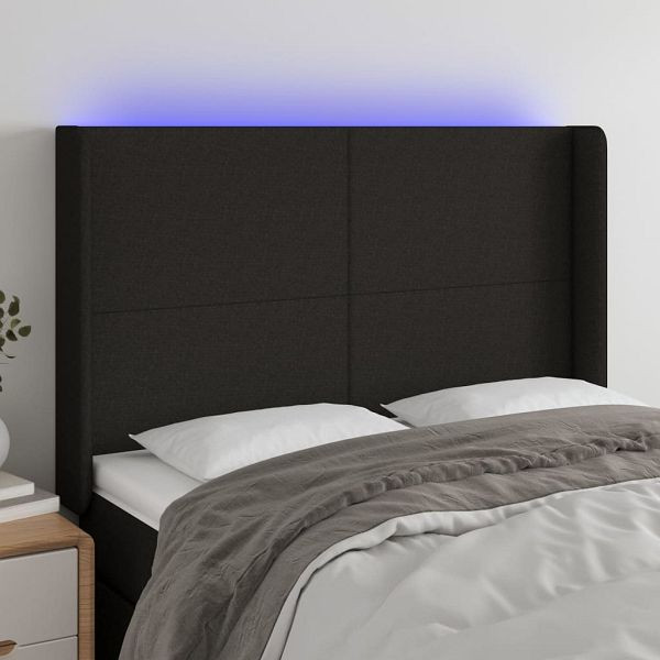 vidaXL LED Kopfteil Schwarz 147x16x118/128 cm Stoff, 3123768