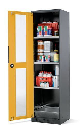 asecos Chemikalienschrank Systema CS-53LG, Korpus anthrazit, gelb, 3 Einlegeböden und Bodenwanne, 202639