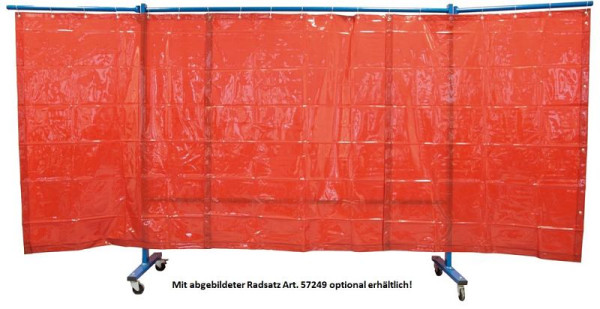 ELMAG Schweißerschutzwand 3-teilig, mit Folienvorhang, rot, DIN EN 1598, Breite: 3, 8m (Mittelteil 2, 1m + 2 Schwenkarme á 0, 85m), 57252