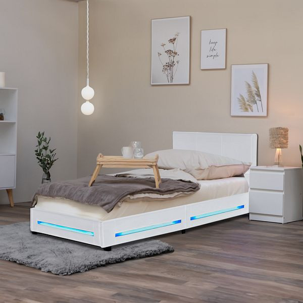 HOME DELUXE LED Bett ASTEROID, 90 x 200 cm Weiß, 25581