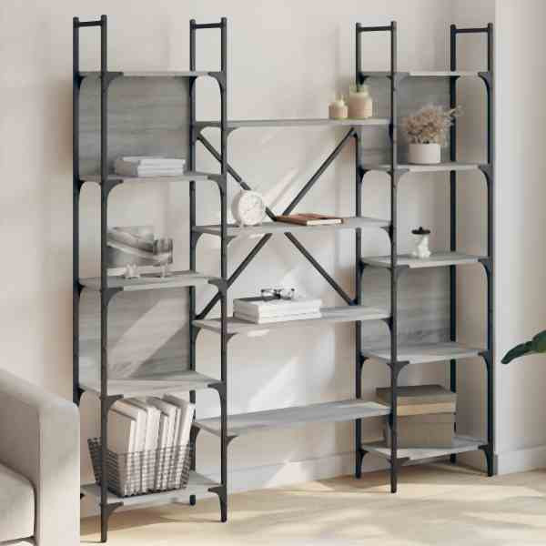 vidaXL Bücherregal Grau Sonoma 155,5x24x166,5 cm Holzwerkstoff, 838861