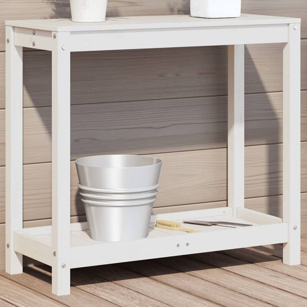 vidaXL Pflanztisch mit Ablage Weiß 82,5x35x75 cm Massivholz Kiefer, 832388