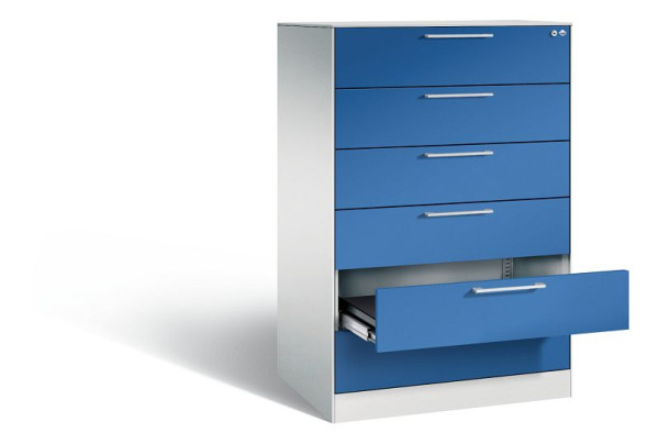 C+P Schubladenschrank Asisto, H1310xB800xT600mm, Farbe: Lichtgrau / Enzianblau, Bügelgriff, 146223-624 S10063