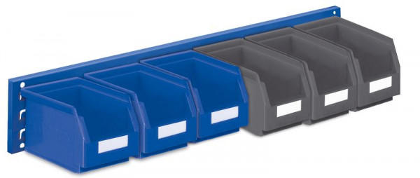 Kappes RasterPlan Wandschiene Schlitzplatte Set 15, L 920 mm, x H 140 mm, RAL 5010,3 x Lagersichtkästen Größe 5, 3 x Lagersichtkästen Größe 6, 4202.03.5421