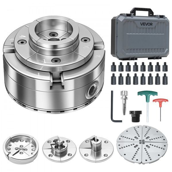 VEVOR 4" Drechselfutter (4 Backen), 1" x 8TPI Gewinde & Adapter, 5-tlg. Spannbacken Set, mit Koffer für Holzdrehbänke, MGCCKPTJ5JT4WWS7T001V0