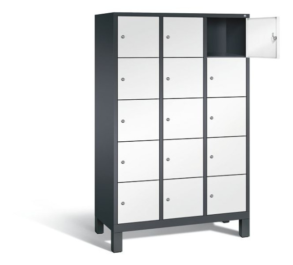 C+P Schließfachschrank Evolo, H1850xB1200xT500mm, Farbe: Schwarzgrau / Verkehrsweiß, 48010-325 S10076