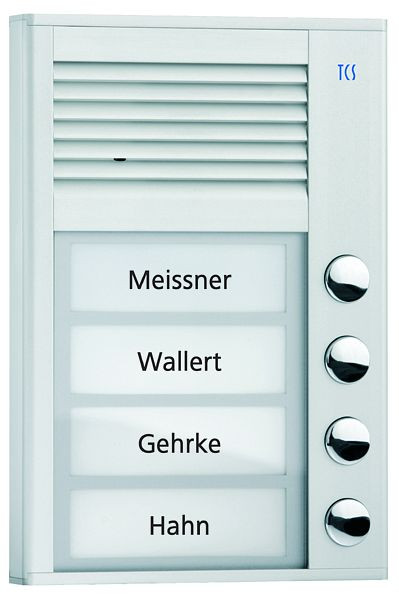 TCS Türkontrollsystem Audio Außenstation Serie PAK 4 Klingeltasten (rechtsbündig), AP silber, PAK04-EN