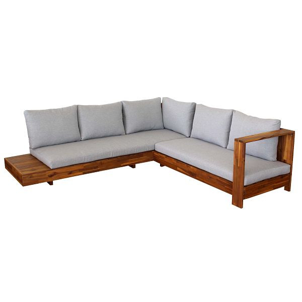 Mendler Gartengarnitur HWC-H59, Lounge-Set Sofa Sitzgruppe, Massiv-Holz Akazie Spun Poly, Kissen hellgrau, 73632