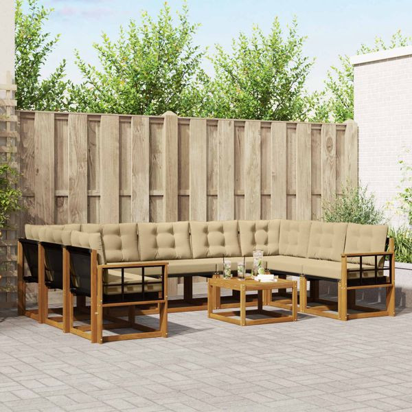 vidaXL Outdoor-Sofagarnitur 10-teilig Natur und Beige Massivholz Akazie, 3369080