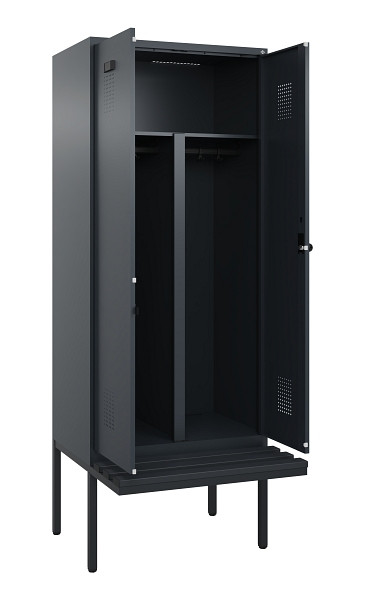C+P PSA Doppel-Spind Evolo PLUS, Bank, 2 Abteile, 2120x800x815mm, 7016/7016, Drehriegel, Material Sitzfläche Kunststoff, 0490427-22P S10070