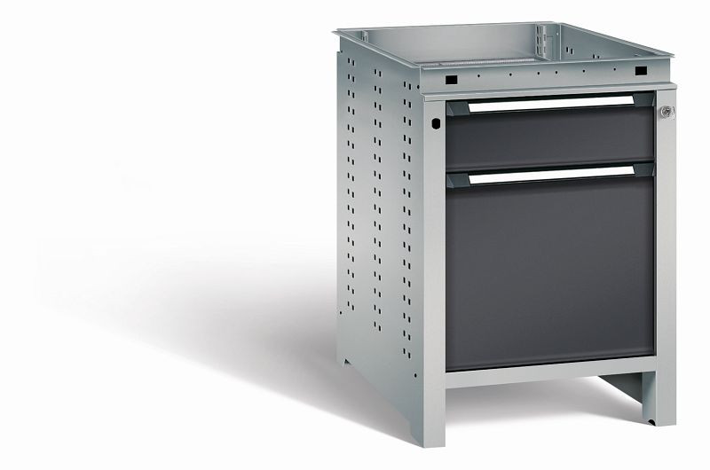 Otto Kind Werkbank Serie function Typ 105, ohne Platte, Unterbau mit Zentralverschluss, Gehäuse RAL 9006, Front RAL 9005, 07232233N