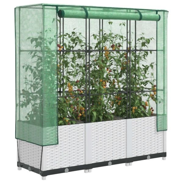 vidaXL Hochbeet mit Gewächshaus-Aufsatz Rattan-Optik 120x40x138 cm, 4015843