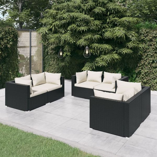 vidaXL 6-teilig Garten-Lounge-Set mit Kissen Poly Rattan Schwarz, 3102295
