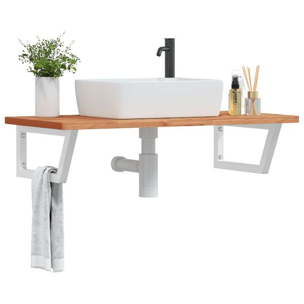 vidaXL Waschbeckenregal Wandmontage Stahl und Massivholz Buche, 3302442