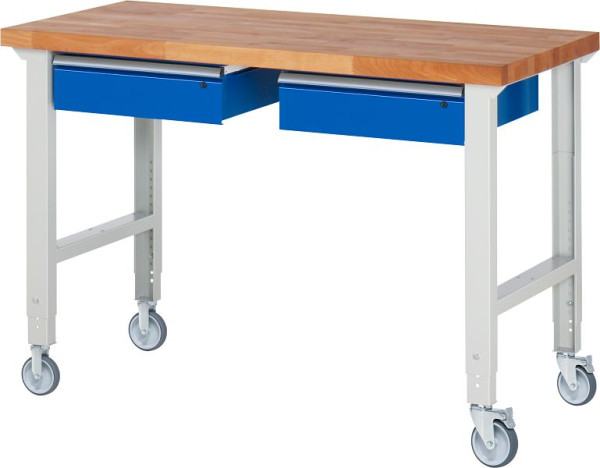 RAU Fahrbare Werkbank (höhenverstellbar) 7002A1, 1500x700x950-1000mm, je 2 Bockrollen und Lenkrollen, 05-7002A1-157B4H22.11