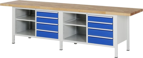 RAU Werkbank Serie 8000 - Gestell-Bauweise (Schweißgestell), 9 x Schublade, 2 x Fachboden, 3000x840x700 mm, 03-8463A2-307B4S.11