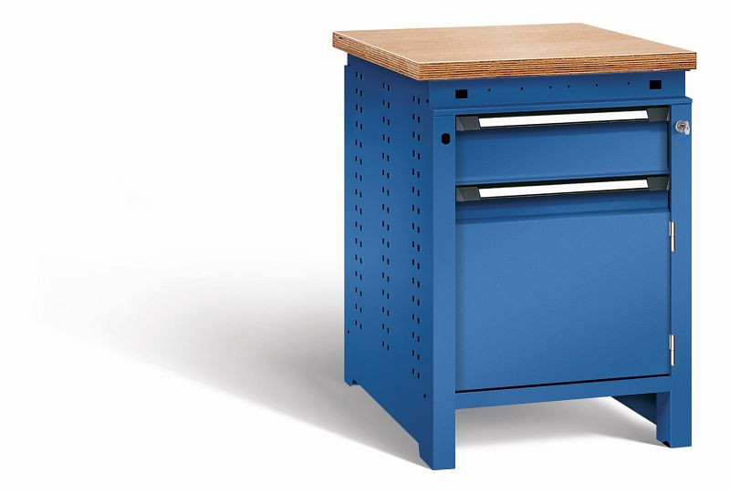 Otto Kind Werkbank Serie function Typ 105, Multiplexplatte 40 mm, bündig, Unterbau mit Zentralverschluss, komplett RAL 5010, 072322113