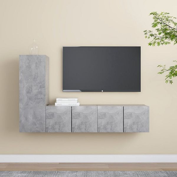 vidaXL 3-tlg. TV-Schrank-Set Betongrau Holzwerkstoff, 3079093