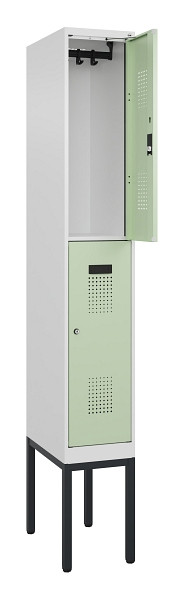 C+P Doppelstock-Spind Evolo PLUS, Gestell, 2 Fächer, 2120x300x500mm, 9016/6019, Zylinderschloss, 0493307-10 S10046