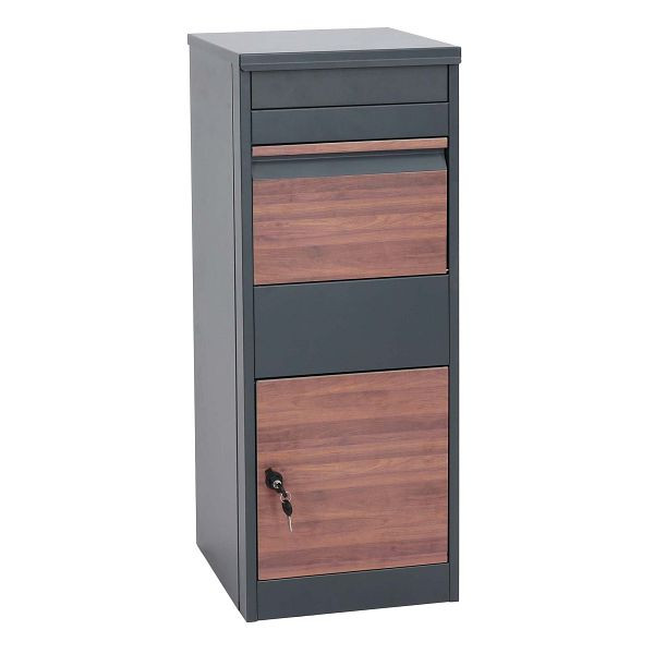 Mendler Paketkasten HWC-G80, Paketbox Standbriefkasten Briefkasten Größe L, verzinkt anthrazit, Holzoptik dunkel, 83550