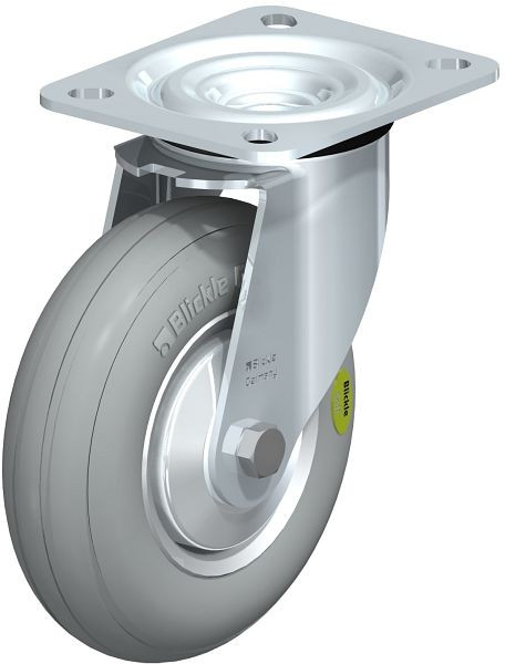 Blickle L-VW 125R-SG-FA Stahlblech-Lenkrolle, mittelschwere Ausführung, mit Anschraubplatte, Weichgummi, Grau, 849917