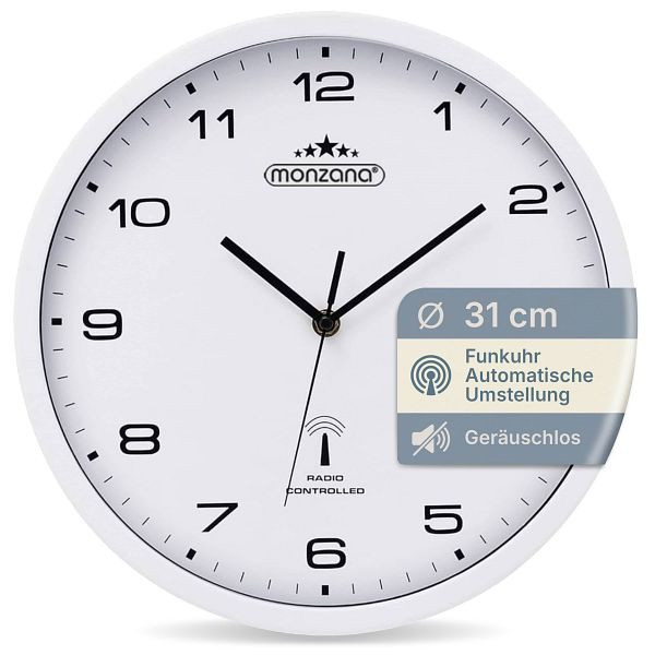 monzana Funkwanduhr Weiß Ø31cm, 101557, 4250525310580