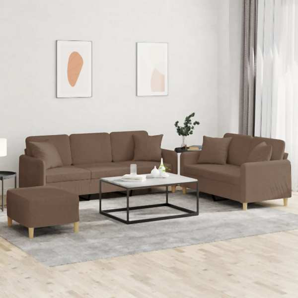 vidaXL 3-tlg. Sofagarnitur mit Kissen Braun Stoff, 3202145