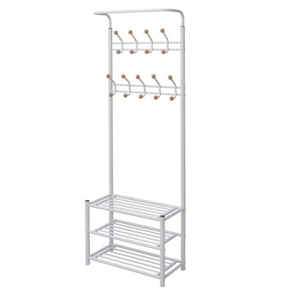 vidaXL Garderobe mit Schuhablage 68x32x182,5 cm Weiß, 243727