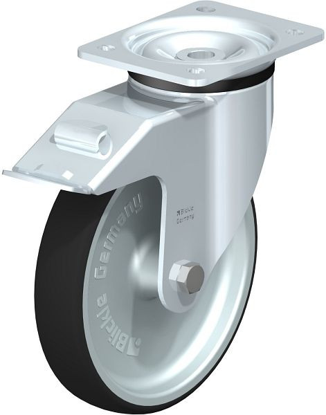 Blickle LK-PATH 200G-FI Stahlblech-Lenkrolle, schwere Ausführung, mit Anschraubplatte & Feststeller, Thermoplastisches Polyurethan, Grau, 760104
