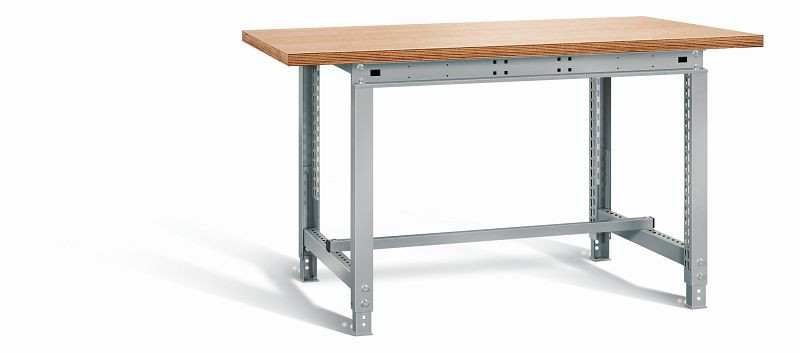 Otto Kind Werktisch allrounder, höhenverstellbar von 715-955 mm, Multiplexplatte 25 mm, überstehend, 2 Fußgestelle, komplett RAL 9006, 072313096