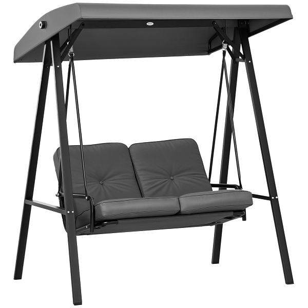 Outsunny Hollywoodschaukel, 2-Sitzer Gartenschaukel mit verstellbarem Dach, bis 220 kg belastbar, 145 x 116 x 172 cm, Dunkelgrau, 84A-158V02CG