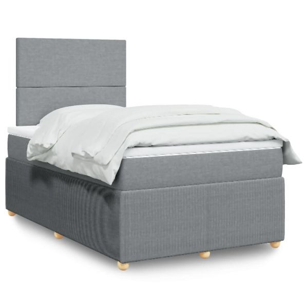 vidaXL Boxspringbett mit Matratze Hellgrau 120x200 cm Stoff, 3292016
