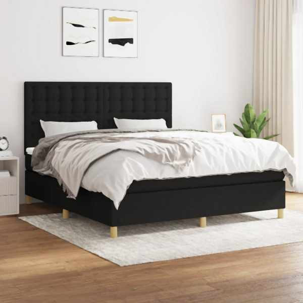 vidaXL Boxspringbett mit Matratze Schwarz 180x200 cm Stoff, 3142675