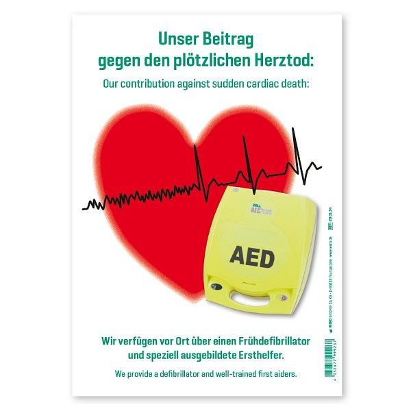 WERO Hinweisschild: "Wir verfügen über einen Defibrillator" in A4 aus Kunststoff, 290114