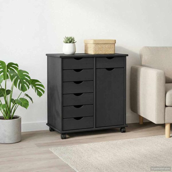 vidaXL Rollschrank Mit Rad Grau 63,5 x 39 x 65,5 cm Massivholz Kiefer, 42028378