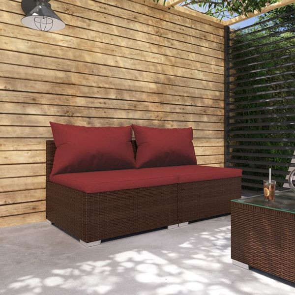 vidaXL 2-teilig Garten-Lounge-Set mit Kissen Poly Rattan Braun, 3101395