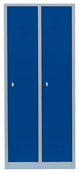 Lüllmann Stahl-Kleiderschrank / Garderobenschrank, 1800 x 800 x 500 mm, Lichtgrau/Enzianblau, 515121