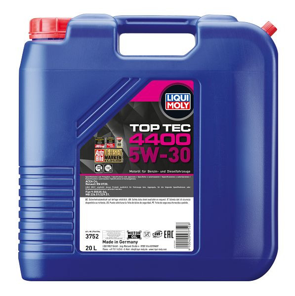 LIQUI MOLY Motoröl Top Tec 4400 5W-30, Kanister Kunststoff, VE: 20 Liter, 3752