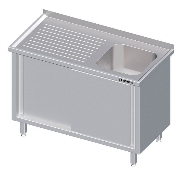 Stalgast Spülschrank mit Schiebetüren, 1500x700x850 mm, mit einem Becken rechts, mit Aufkantung, verschweißt, VSK15701RA