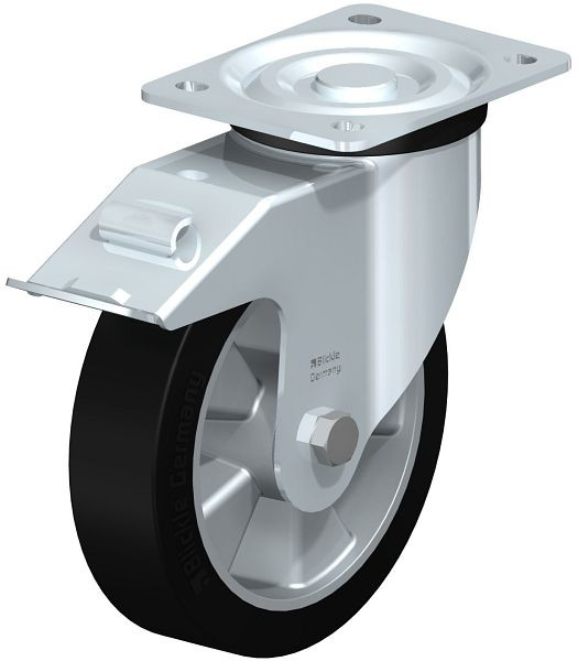 Blickle L-ALEV 180K-FI Stahlblech-Lenkrolle, mittelschwere Ausführung, mit Anschraubplatte & Feststeller, Elastik-Vollgummi, Schwarz, 334029