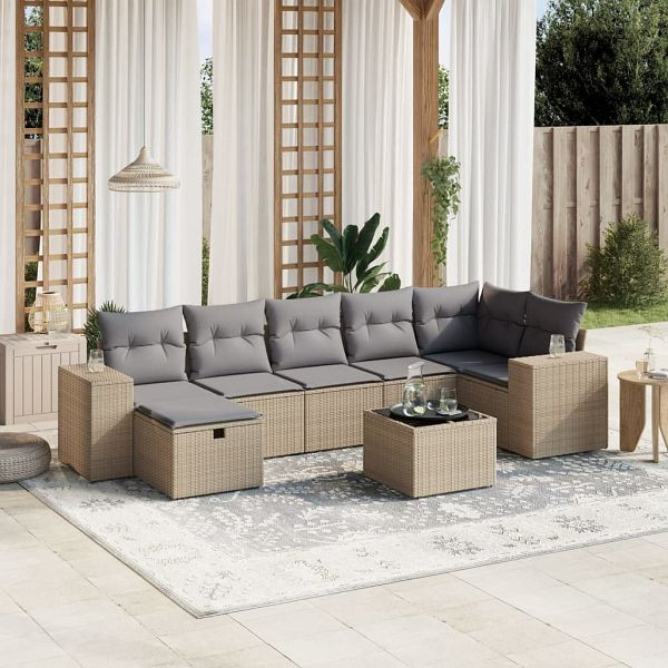 vidaXL 8-teilig Garten-Sofagarnitur mit Kissen Beige Poly Rattan, 3264445