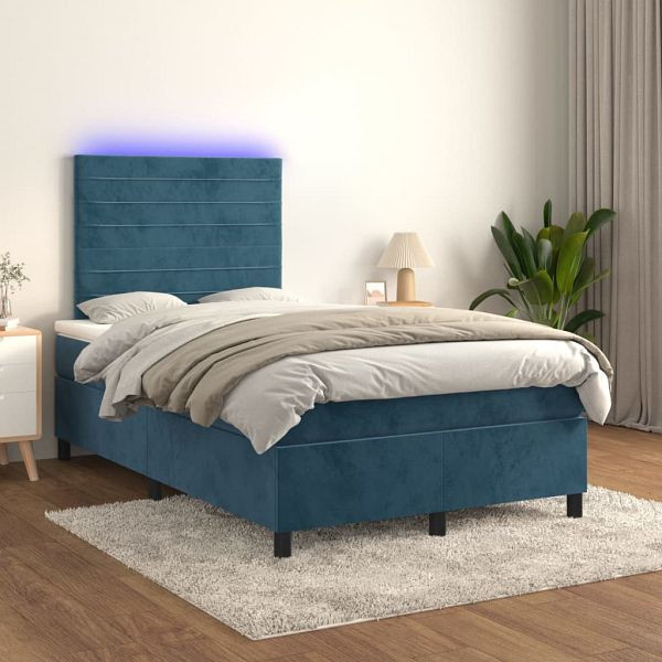 vidaXL Boxspringbett mit Matratze & LED Dunkelblau 120x200 cm Samt, 3136177