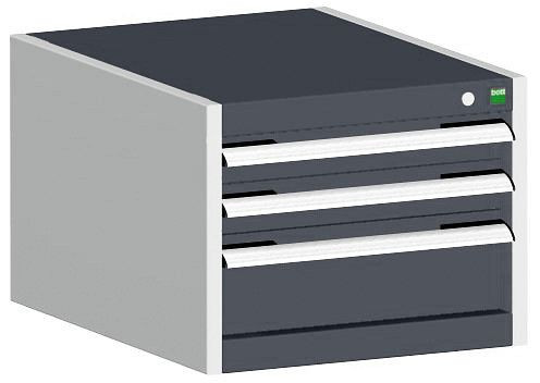 bott cubio Schubladenschrank bestückt mit 3 Schubladen BxTxH: 525 x 650 x 400 mm, RAL 7035/7016, 40018127.19V