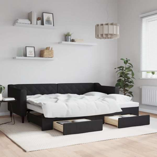 vidaXL Tagesbett Ausziehbar mit Schubladen Schwarz 80x200 cm Stoff, 3197459
